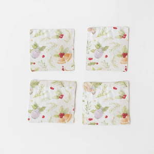 Súprava 4 vianočných ľanových podnosov Linen Tales Merry, 10 x 10 cm vyobraziť