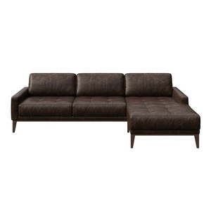 Tmavohnedá kožená rohová pohovka MESONICA Musso Tufted, pravý roh vyobraziť