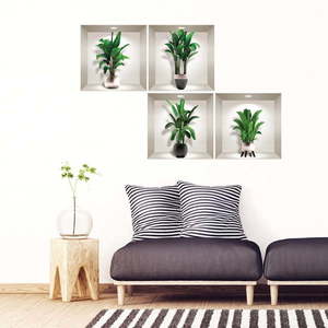 Sada 4 3D samolepiek na stenu Ambiance Exotic Palm Leavs vyobraziť