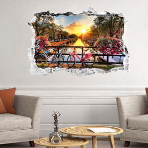 3D samolepka na stenu Ambiance Sunrise ovr Amsterdam vyobraziť