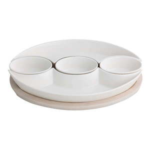 Sada 5 bielych servírovacích misiek z porcelánu na bambusovom podnose Brandani Plait vyobraziť