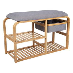 Bambusový polica na topánky so sivým polstrovaním Leitmotiv Bench, šírka 70 cm vyobraziť