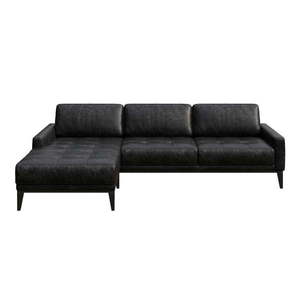 Čierna kožená rohová pohovka MESONICA Musso Tufted, ľavý roh vyobraziť