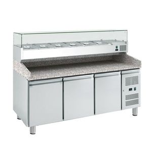 Trojdverový pizza-stôl vitrínou 10 x GN1/4 vyobraziť