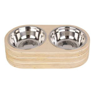 Súprava 2 kovových misiek vo svetlom drevenom podstavci PT LIVING Pet, šírka 18 cm vyobraziť