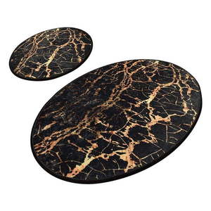 Súprava 2 čiernych oválnych kúpeľňových predložiek Foutastic Gold Marble vyobraziť