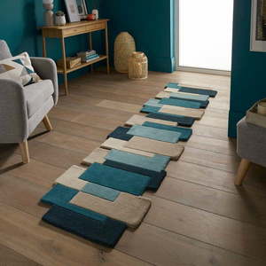 Modro-béžový vlnený behúň 66x300 cm Collage – Flair Rugs vyobraziť