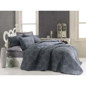 Set prehozu cez posteľ a obliečky na vankúš s prímesou bavlny Eponj Home Jamie Anthracite, 160 x 220 cm vyobraziť