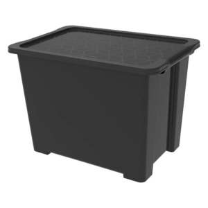 Lesklo čierny plastový úložný box s vekom Evo Easy - Rotho vyobraziť