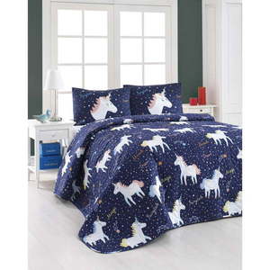 Set prešívaného prehozu a 2 obliečok na vankúše Eponj Home Magic Unicorn Dark Blue, 200 x 220 cm vyobraziť