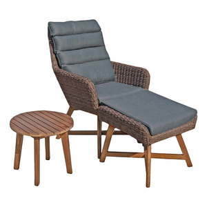 Set hnedého záhradného kresla s podnožkou a stolíkom Garden Pleasure Caliva vyobraziť