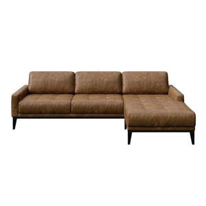 Koňakovohnedá kožená rohová pohovka MESONICA Musso Tufted, pravý roh vyobraziť