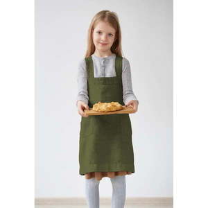 Detská tmavozelená ľanová zástera Linen Tales Pinafore, 72 x 45 cm vyobraziť