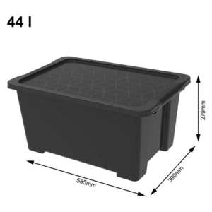 Lesklo čierny plastový úložný box s vekom Evo Easy - Rotho vyobraziť