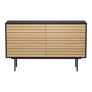 Čierna/prírodná nízka komoda v dekore duba 140x84 cm Stripe - Woodman vyobraziť
