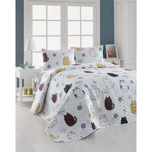 Set prešívaného prehozu a 2 obliečok na vankúše Eponj Home Hello Cats White, 200 x 220 cm vyobraziť