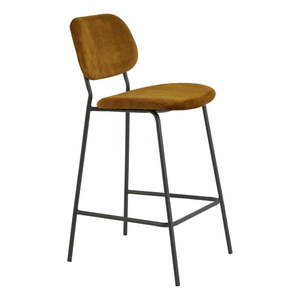 Zamatová barová stolička v horčicovej farbe 92 cm Emma - Light & Living vyobraziť