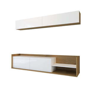 Biela/prírodná TV súprava v dekore exotického dreva 180x40 cm Kale - Kalune Design vyobraziť