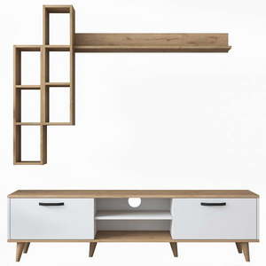 Bielo/prírodná TV súprava v dekore orecha 180x48 cm Veronica - Kalune Design vyobraziť