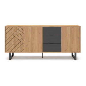 Antracitovosivá/prírodná nízka komoda v dekore duba 180x80 cm Madona – Marckeric vyobraziť