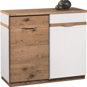 TARANKO Como CM-K2 L komoda biely vysoký lesk / dub Como vyobraziť