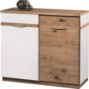 TARANKO Como CM-K2 P komoda biely vysoký lesk / dub Como vyobraziť