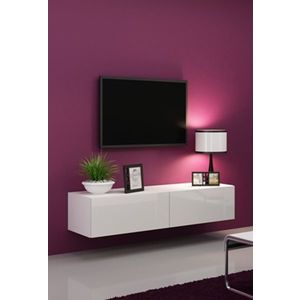 CAMA MEBLE Vigo 140 tv stolík na stenu biela / biely lesk vyobraziť
