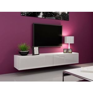 CAMA MEBLE Vigo 180 tv stolík na stenu biela / biely lesk vyobraziť