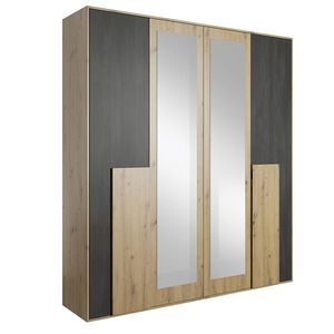 KONDELA Bafra 4D štvordverová šatníková skriňa so zrkadlom dub artisan / čierna borovica nórska vyobraziť