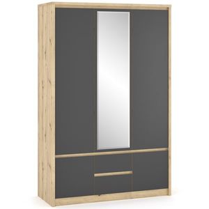 NABBI Daicos W-3D2DRWS trojdverová šatníková skriňa so zrkadlom dub artisan / sivá vyobraziť