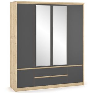 NABBI Daicos W-4D2DRWS štvordverová šatníková skriňa so zrkadlom dub artisan / sivá vyobraziť
