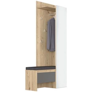 NABBI Thebes HW vešiakový panel s lavicou a zrkadlom dub artisan / sivá vyobraziť