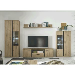 KONDELA Kanode obývacia stena s osvetlením dub artisan / čierna vyobraziť