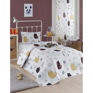 Set prehozu cez posteľ a obliečky na vankúš s prímesou bavlny Eponj Home Hello Cats White, 160 x 220 cm vyobraziť