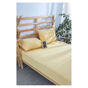 Žltá napínacia bavlnená plachta a obliečka na vankúš v súprave 180x200 cm – Mila Home vyobraziť