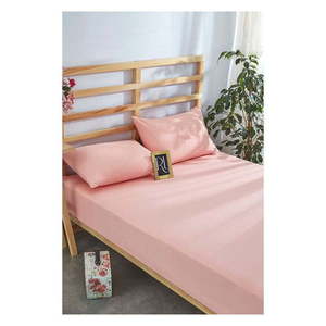 Ružová napínacia bavlnená plachta a obliečka na vankúš v súprave 180x200 cm – Mila Home vyobraziť
