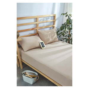 Béžová napínacia bavlnená plachta a obliečka na vankúš v súprave 180x200 cm – Mila Home vyobraziť