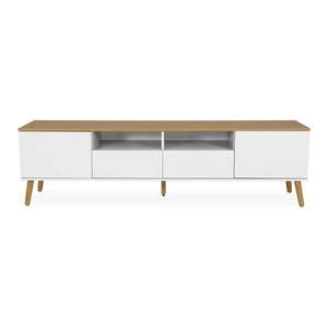 Biely TV stolík s detailmi v dekore dubového dreva Tenzo Dot, šírka 192 cm vyobraziť