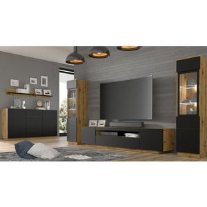 ArtBm Obývacia stena AURA | dub artisan/čierny mat vyobraziť