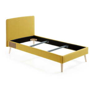 Žltá polstrovaná posteľ Kave Home Lydia, 90 x 190 cm vyobraziť