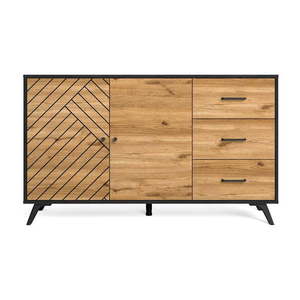 Čierna/prírodná nízka komoda v dekore duba 136x81 cm Zebra – Marckeric vyobraziť