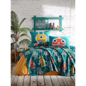 Set prehozu a 2 obliečok na vankúše EnLora Home Robotta Green, 200 x 235 cm vyobraziť