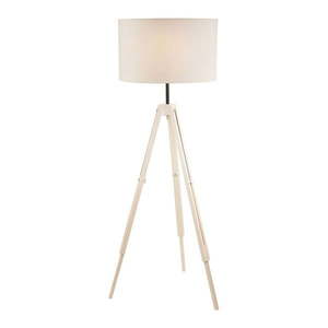 Krémovobiela stojacia lampa s textilným tienidlom (výška 110 cm) Theo – LAMKUR vyobraziť