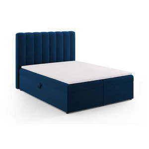 Tmavomodrá boxspring posteľ s úložným priestorom 160x200 cm Gina – Milo Casa vyobraziť