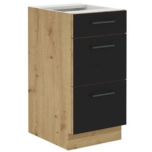 KONDELA Monro 40 D 3S BB dolná kuchynská skrinka čierna / dub artisan vyobraziť
