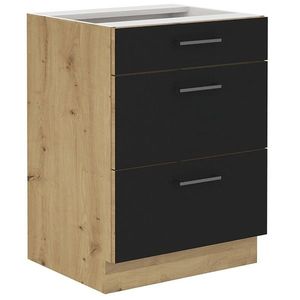 KONDELA Monro 60 D 3S BB dolná kuchynská skrinka čierna / dub artisan vyobraziť