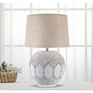 Stolová lampa s textilným tienidlom v bielo-zlatej farbe (výška 59 cm) Atene – Mauro Ferretti vyobraziť