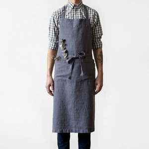 Tmavosivá ľanová zástera Linen Tales Chef, dĺžka 100 cm vyobraziť