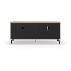 Nízka komoda v dekore duba v čierno-prírodnej farbe 185x79 cm Nola – Marckeric vyobraziť