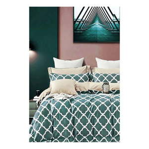 Zeleno-béžové predĺžené štvordielne bavlnené obliečky na dvojlôžko s plachtou 200x220 cm Geometric – Mila Home vyobraziť